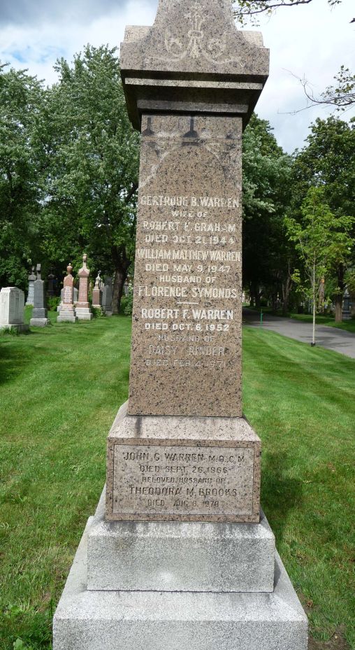 Dora (Brooks) Warren and Dr. John Warren Headstone 2